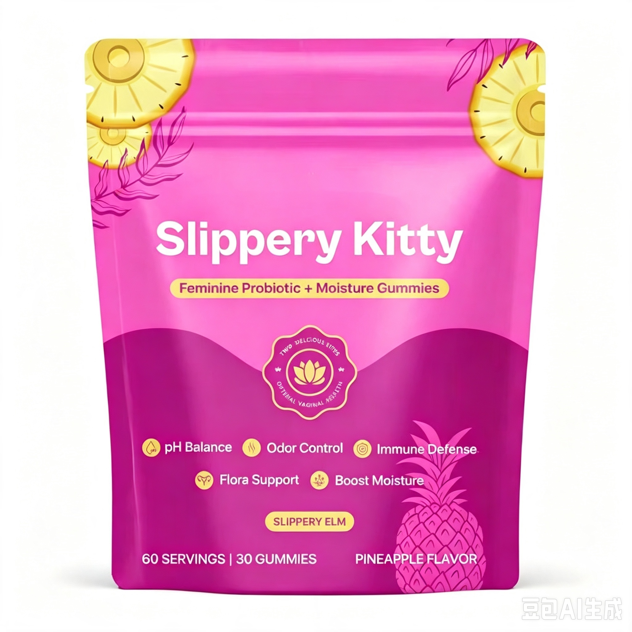 Slippery Kitty Feminine Probiotic Gummies, Pineapple Flavor