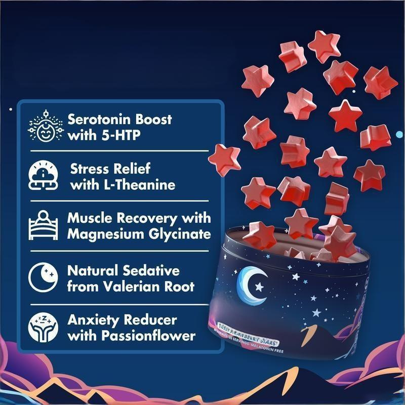 Moon Star Sleep Support Gummies, Natural Night Calming Supplement, Star Shaped Red Soft Chews