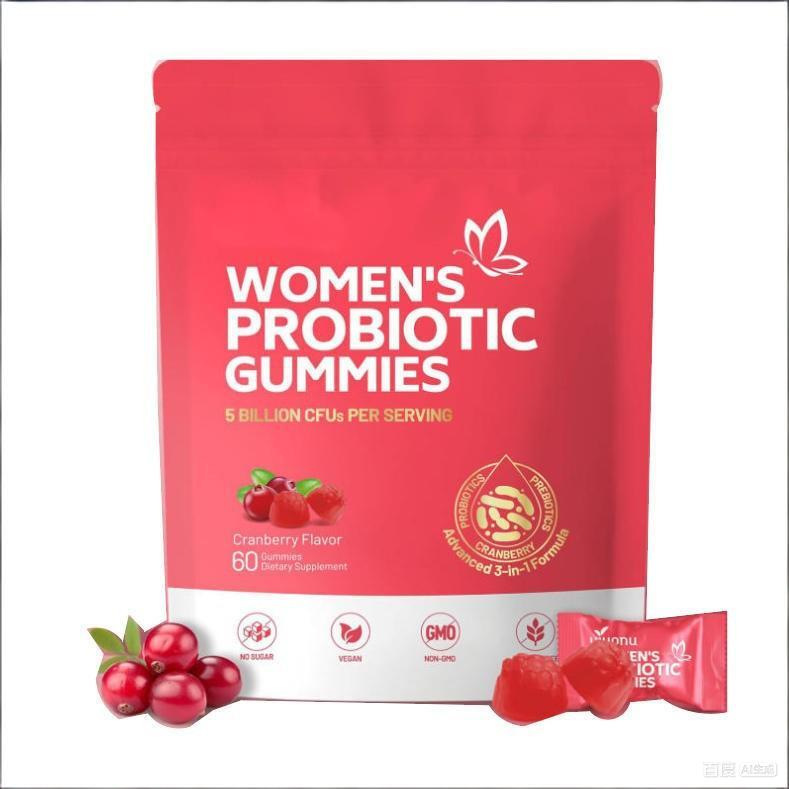 Women's Probiotic Gummies, Cranberry Flavor, 5 Billion CFU, 60 Count, Sugar-Free Vegan 3-in-1 Feminine Supplement