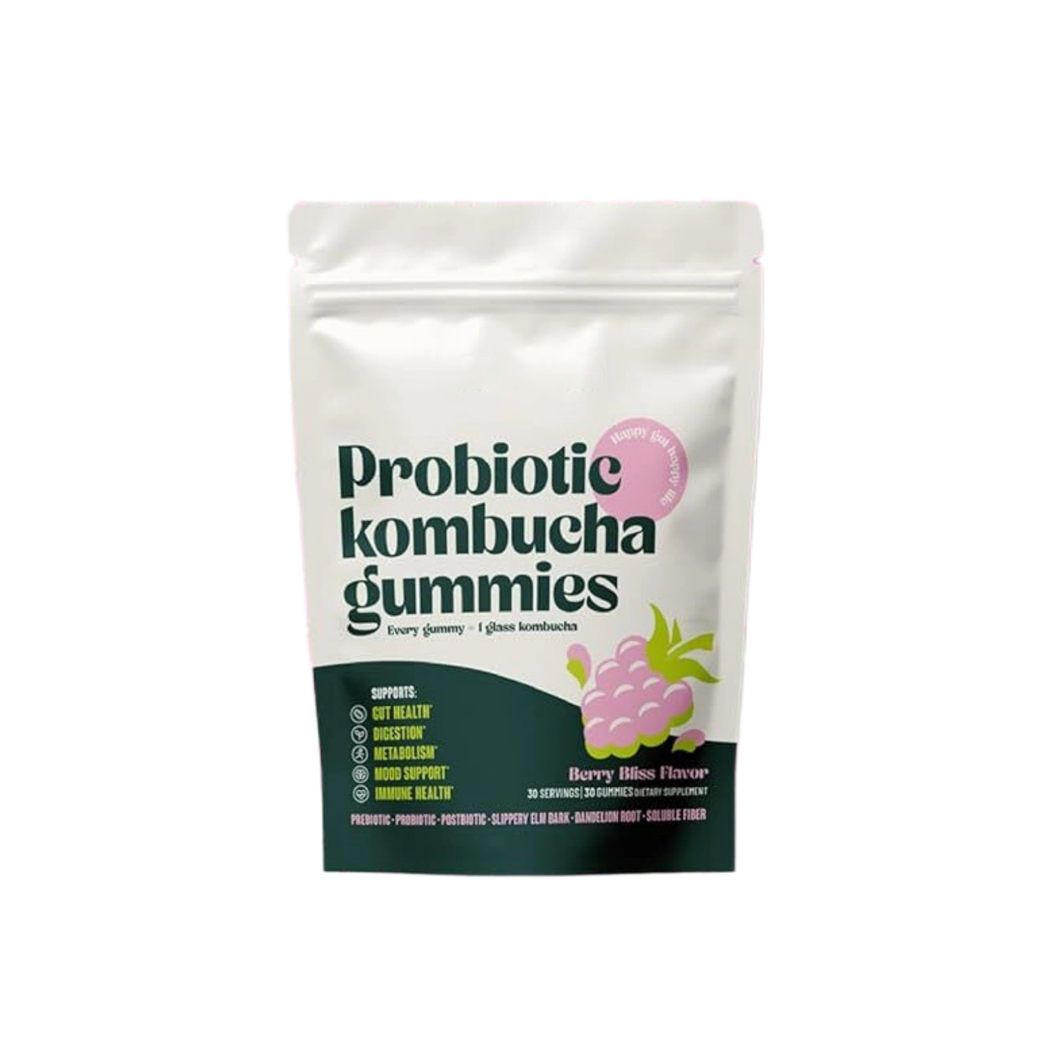 Probiotic Kombucha Gummies, Berry Bliss Flavor Pre-Post-Probiotic Gut Support Supplement