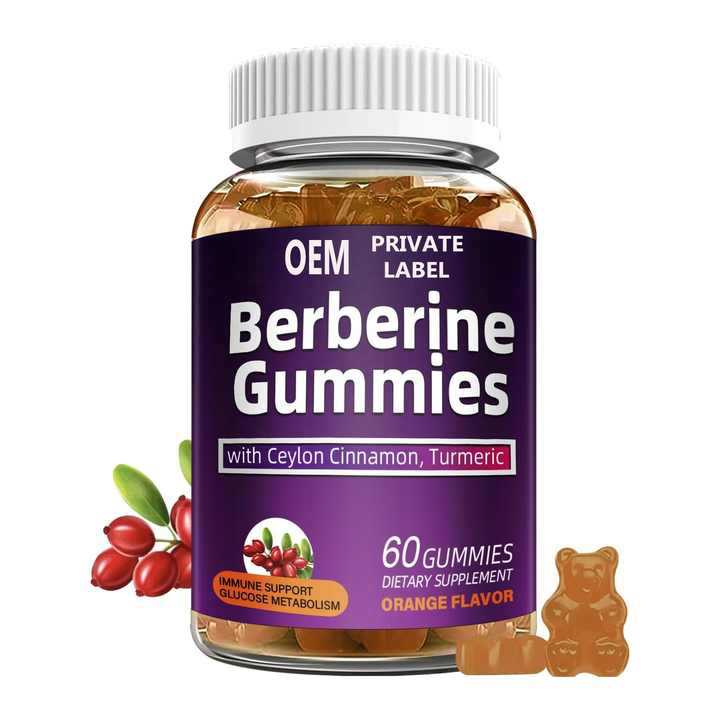 Berberine Gummies with Ceylon Cinnamon & Turmeric, Orange Flavor, 60 Count Glucose Metabolism & Immune Support Supplement, Private Label OEM Available