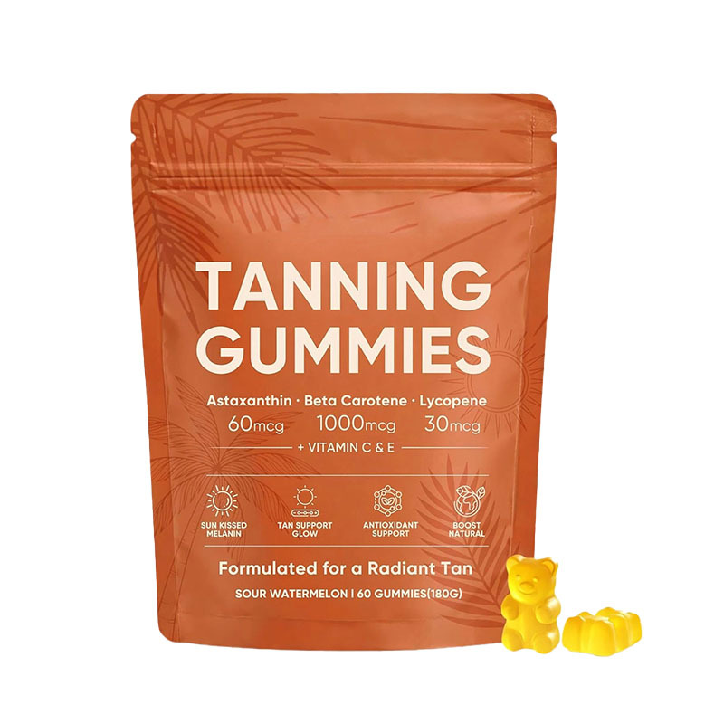Tanning Gummies with Astaxanthin, Beta Carotene & Lycopene, Sour Watermelon Flavor 60 Count, Vitamin C & E Complex for Natural Radiant Tan & Skin Antioxidant Support