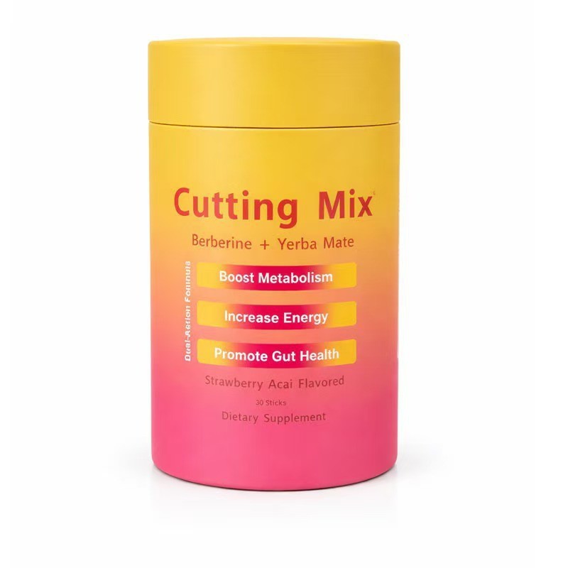 Cutting Mix Drink Sticks with Berberine & Yerba Mate, Strawberry Acai Flavor 30 Count Dual-Action Supplement, Boost Metabolism, Increase Energy & Support Gut Health