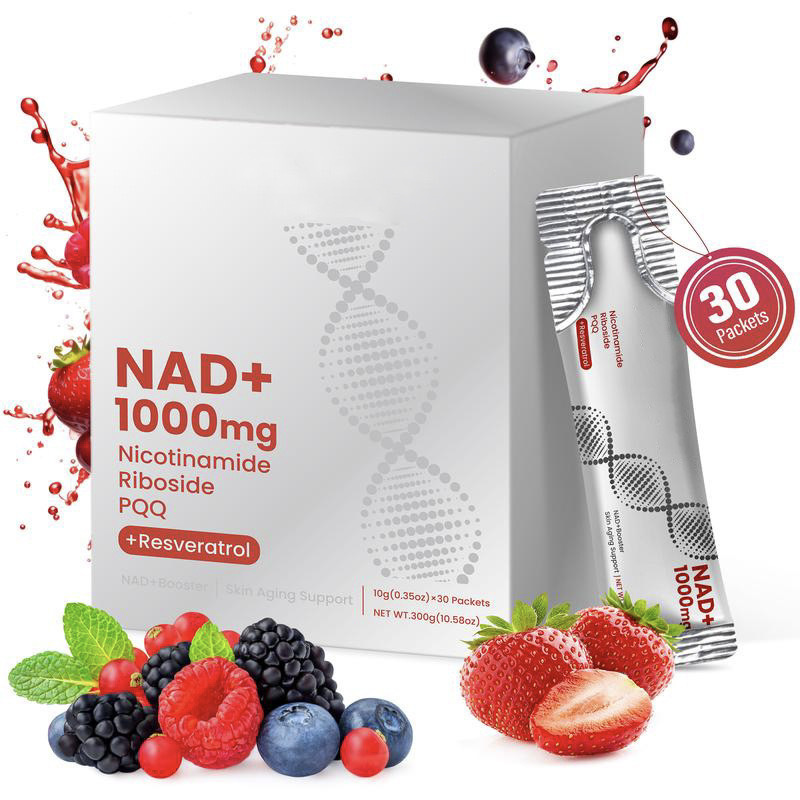 NAD+ 1000mg Powder Packets with Nicotinamide Riboside, PQQ & Resveratrol, Anti-Aging Skin Support NAD Booster Supplement, 30 Single Serve Packets