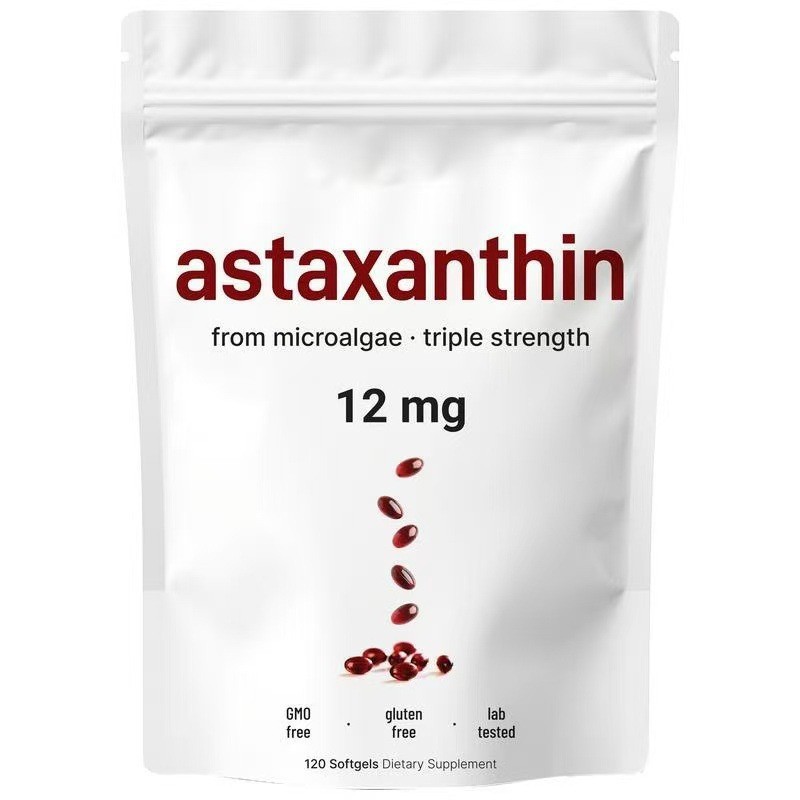 Triple Strength Astaxanthin Softgels 12mg, Natural Source from Microalgae, Powerful Antioxidant Support, GMO Free Gluten Free Lab Tested 120 Softgels Dietary Supplement