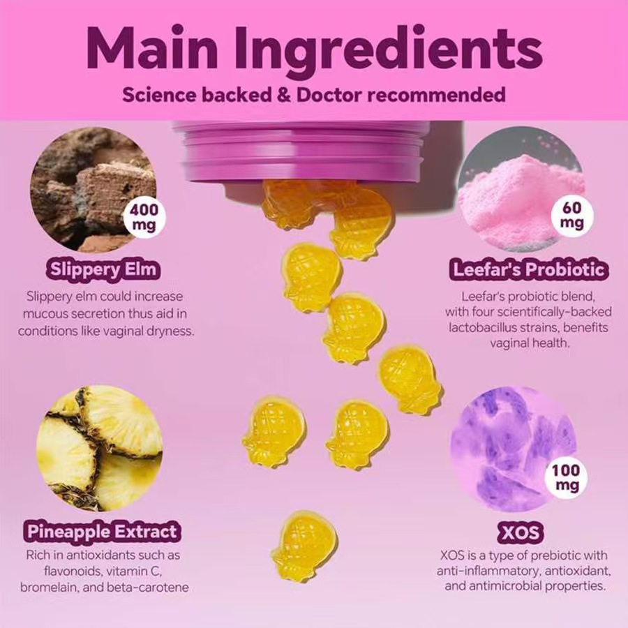 Women’s Probiotic + Slippery Elm Gummies, Pineapple Flavor,  Intimate Moisture & pH Balance Support