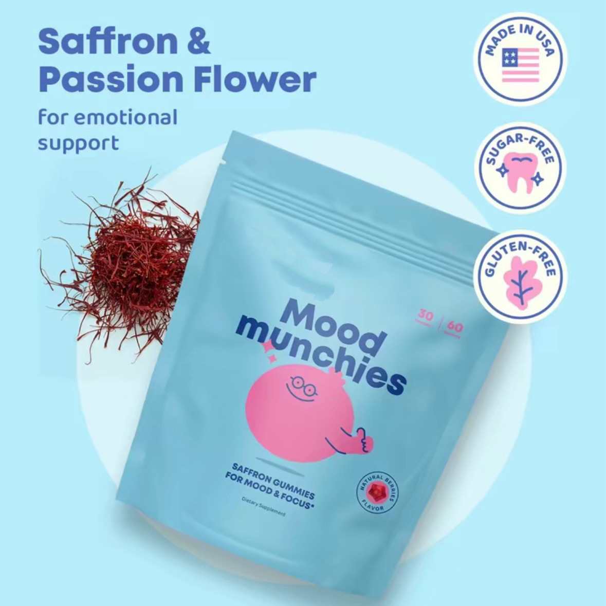 Mood Munchies Saffron Gummies, Gluten-Free Supplement for Mood Balance & Focus