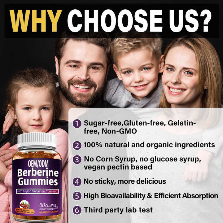 Berberine Gummies with Ceylon Cinnamon & Turmeric, Orange Flavor, 60 Count Glucose Metabolism & Immune Support Supplement, Private Label OEM Available