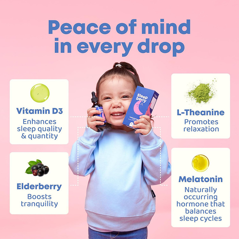 Sleepberry Kids Liquid Melatonin Drops 3mg, 60ml 60 Servings, Alcohol-Free Sugar-Free Gluten-Free Children Sleep Support Dietary Supplement
